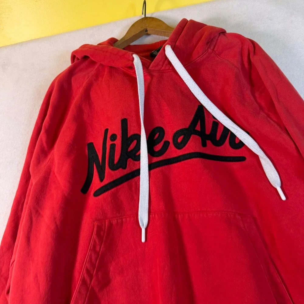 Nike‎ Air Mens Red Script Logo Fleece Pullover Hoodie Sweatshirt XL